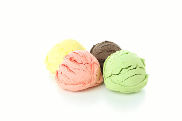 istock Four ice cream scoops isolated on white background 2147590399