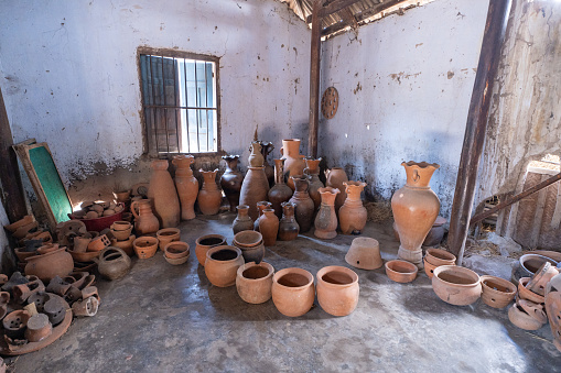 A village ceramic Bau Truc, Phan Rang city, Vietnam, clay pots traditional handicraft. Using traditional techniques