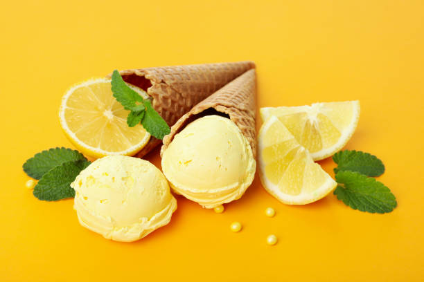 istock Lemon - mint ice cream on orange background 2147592157
