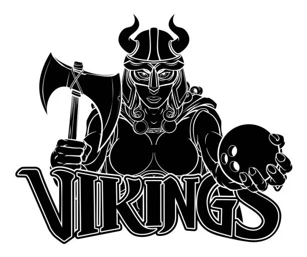 Vector illustration of Viking Female Gladiator Bowling Warrior Woman