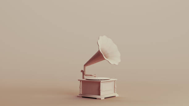 Gramophone old fashioned record player speaker neutral backgrounds soft tones beige brown pottery traditional