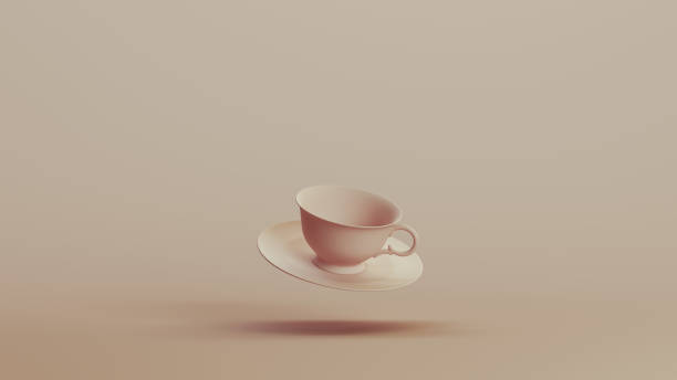 istock Tea cup saucer neutral backgrounds soft tones beige brown background pottery ceramic 2147594083