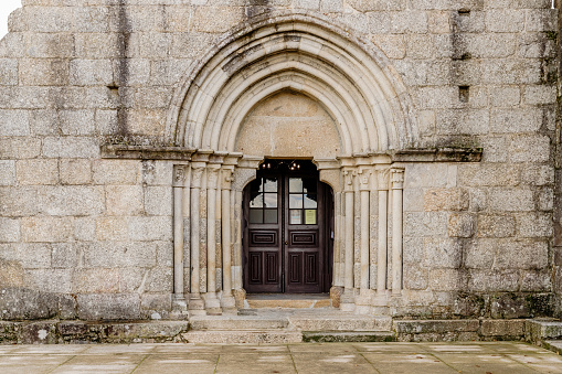 Marcevol, the priory  (entrance to the church, pink marble porch): Eastern Pyrenees