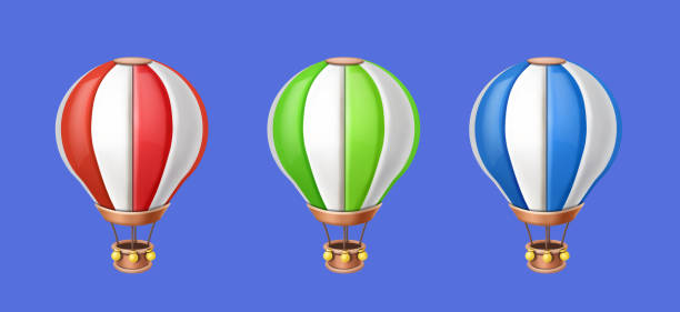 istock Hot air balloon basket travel set. aerostat 2147596965