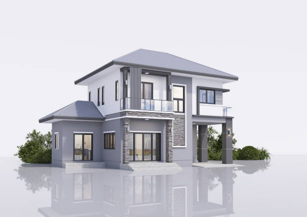 istock Architecture 3d rendering illustration of modern minimal house on white background 2147597372