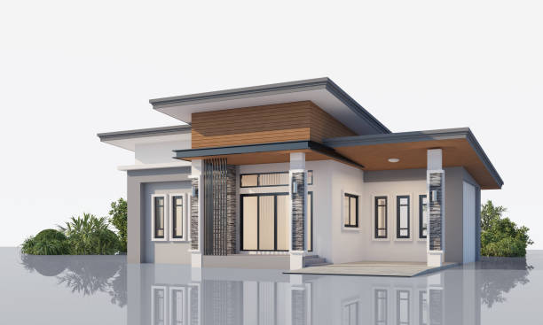 istock Architecture 3d rendering illustration of modern minimal house on white background 2147597374