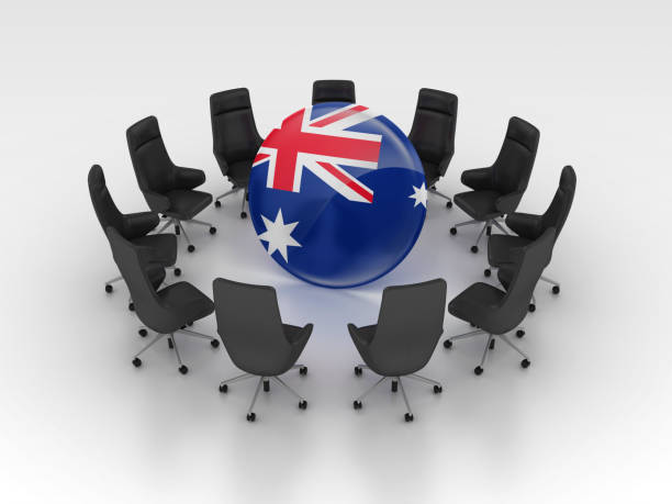 Australian Flag with Chairs - Gray Background - 3D Rendering