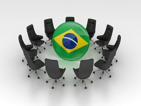 Brazilian Flag with Chairs - Gray Background - 3D Rendering