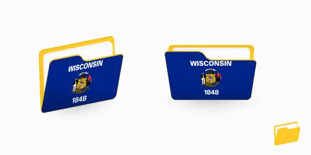 Vector illustration of Wisconsin flag on two type of folder icon.
