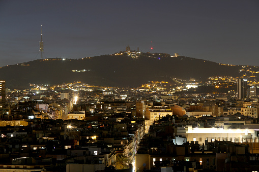 The skyline of Barcelona at Night.