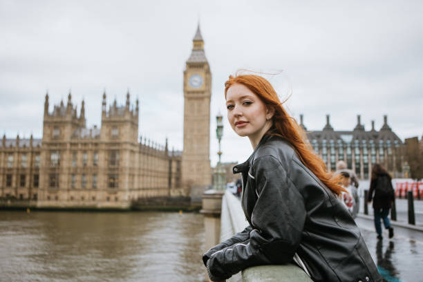 istock Happy woman standing on Westminster Bridge 2147599181