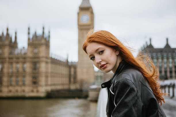 istock Happy woman standing on Westminster Bridge 2147599311