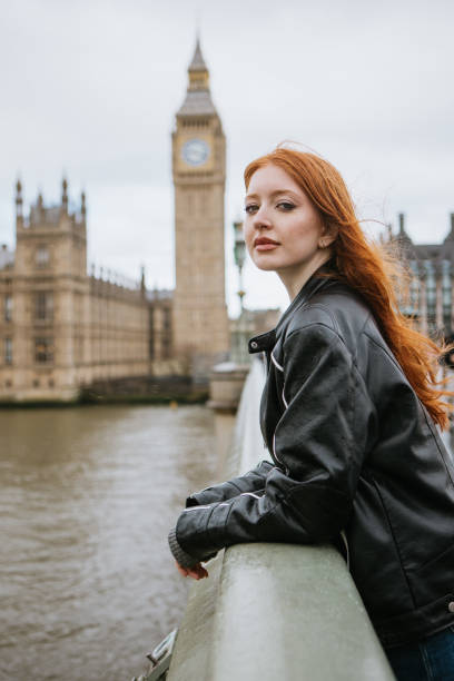 istock Happy woman standing on Westminster Bridge 2147599323