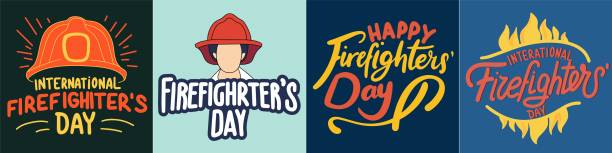 International Firefighter's Day International Firefighter's Day collection of text banner. Hand drawn vector art. International Firefighters Day stock illustrations