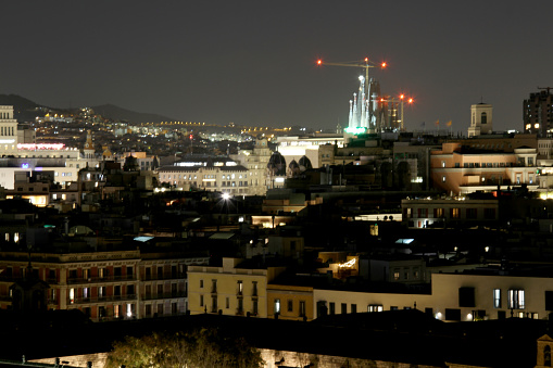 The skyline of Barcelona at Night.