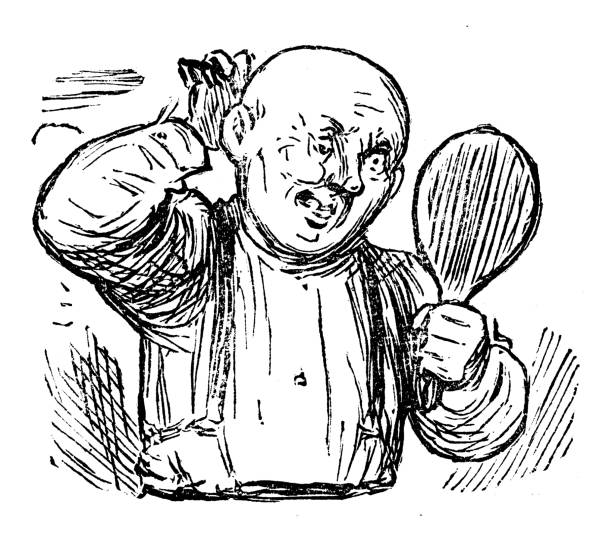 illustrations, cliparts, dessins animés et icônes de british satire caricature comic cartoon illustration - balding completely bald men retro revival