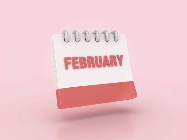 Calendar with February Word - Colored Background - 3D Rendering