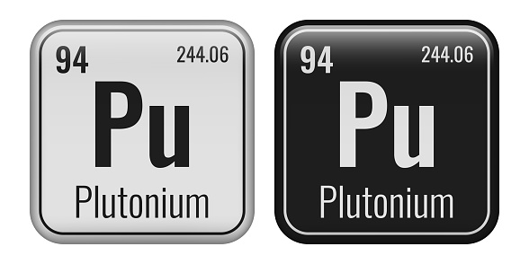Plutonium symbol. Chemical element of the periodic table. Vector illustration isolated on white background. Glass sign.