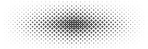Vector illustration of horizontal halftone spread from center of black beautiful flower on white for pattern and background.