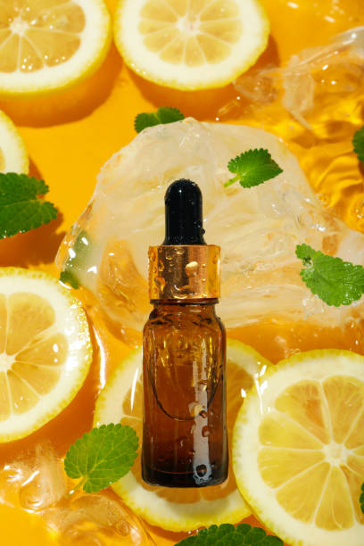 istock Cosmetic bottle, lemon slices, mint and ice 2147616370