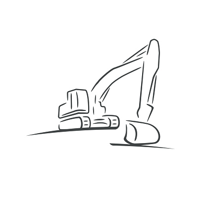 Excavator icon for logo. Digger silhouette in brush stroke style.
