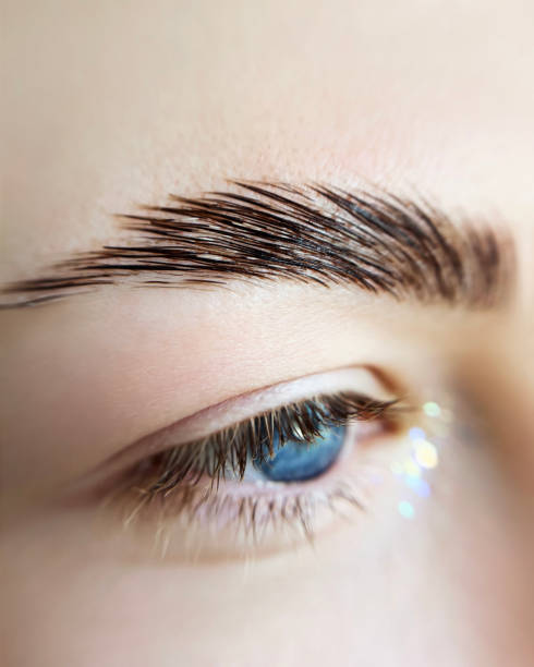 close-up female eyebrow lamination, eyebrow care concept