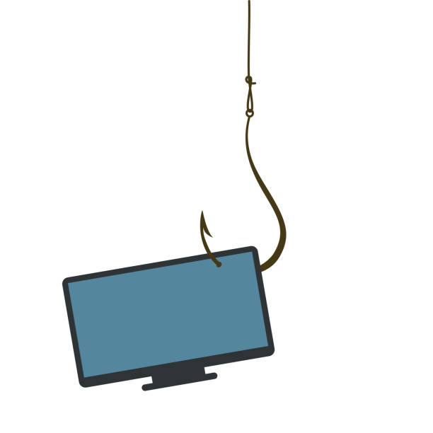 The TV is hanging on a fishing hook The TV is hanging on a fishing hook. spear icon stock illustrations