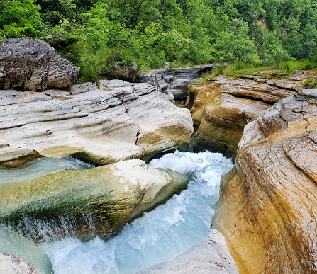 Abruzzo, Italy: the canyon created by the river Orta, in the Majella National Park, in Abruzzo. This part of the river forms the Rapids called Santa Lucia.