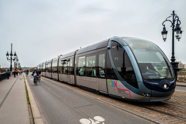 Bordeaux, France - April 7th, 2024: Tram on a spring day in Bordeaux, France