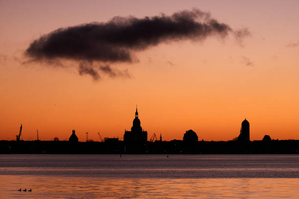 Hanse city Stralsund silhouette in the evening