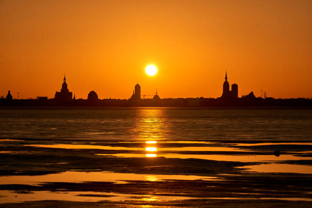 Hanse city Stralsund silhouette in the evening