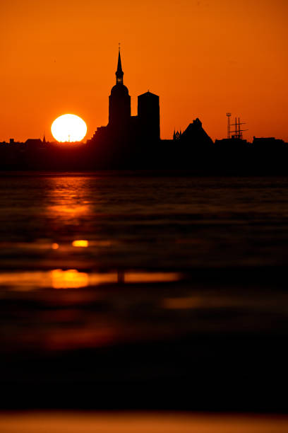 Hanse city Stralsund silhouette in the evening