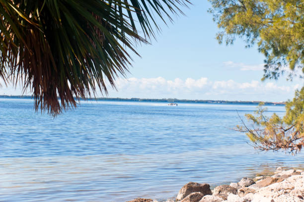 View of the island Tarpon Key from the Skyway Pier, Tarpon Key is a national wildlife refuge near Saint Petersburg Florida, USA.