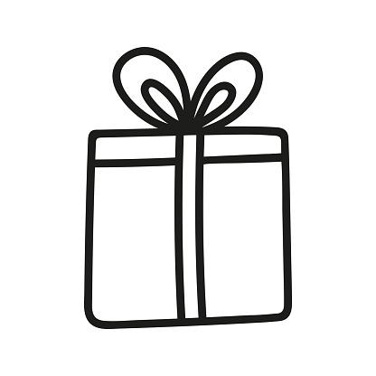 Single gift box doodle. Hand drawn vector illustration of present