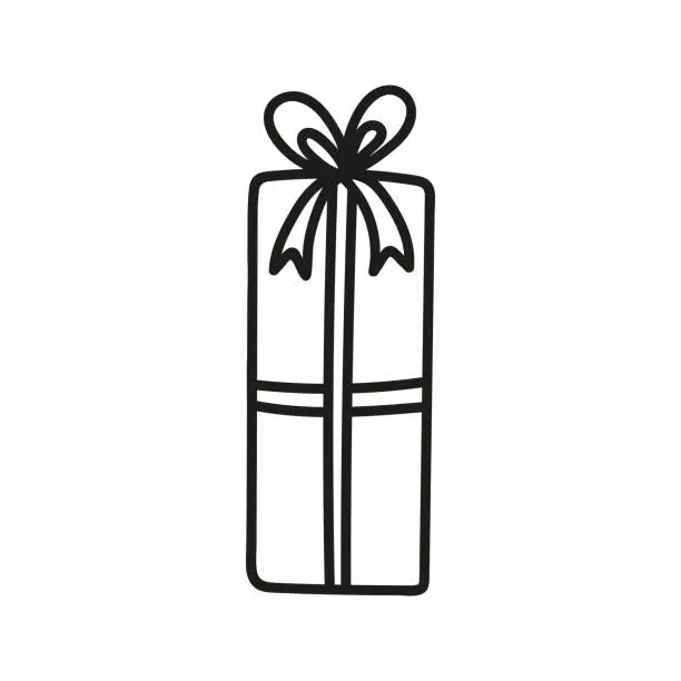 Vector illustration of Single gift box doodle. Hand drawn vector illustration of present