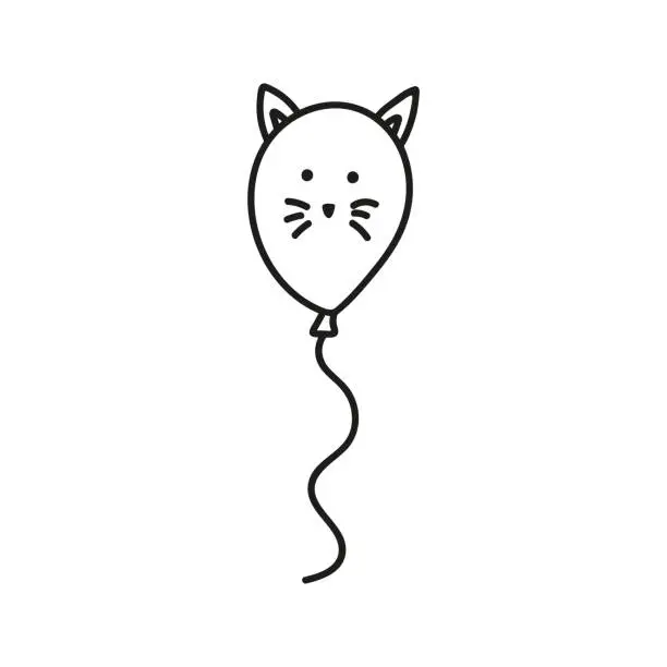 Vector illustration of Celebration cute balloon cat. Hand drawn doodle vector illustration