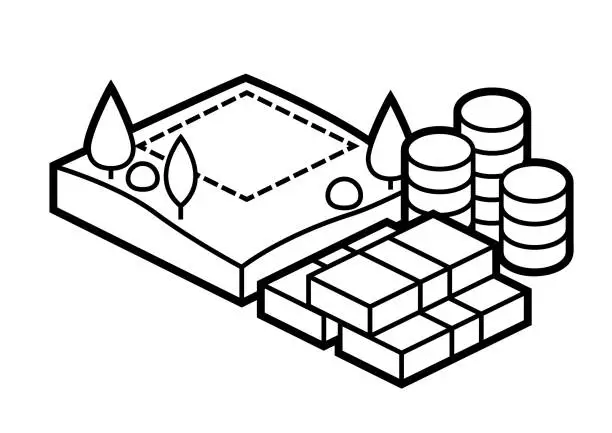 Vector illustration of Image of plot land and money. Real estate illustration in isometry style.