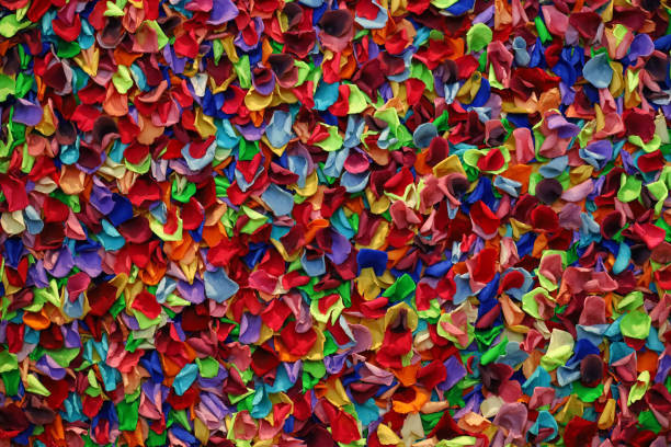 istock Background material close-up on a wall decorated with colorful flower petals 2147627030