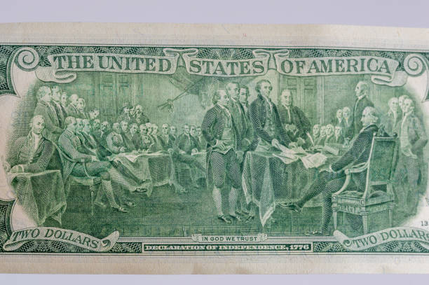 istock Declaration of Independence by John Trumbull on 2 US dollars bill. 2147627354