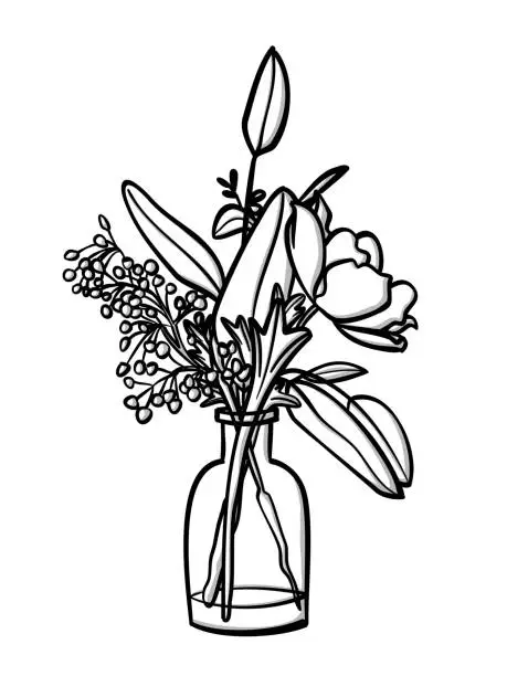 Vector illustration of Still Life Wild Flowers Sketch