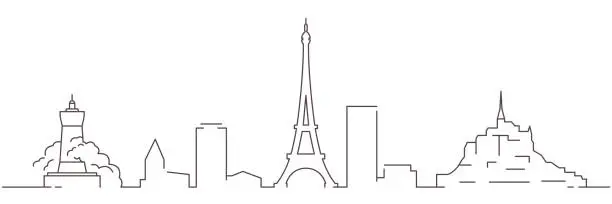 Vector illustration of France Dark Line Simple Minimalist Skyline With White Background