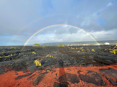 Double rainbow spotted while exploring the lava rock on the big island of Hawaii