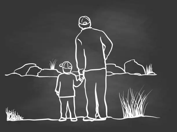 Vector illustration of My Father & My Son At The Pond Blackboard