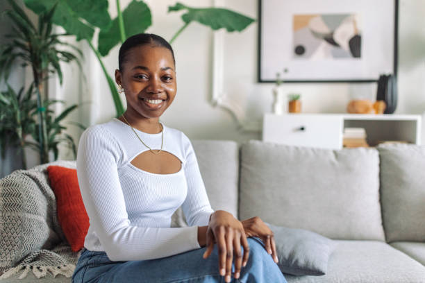 istock Serene young black woman relaxing at home 2147634607
