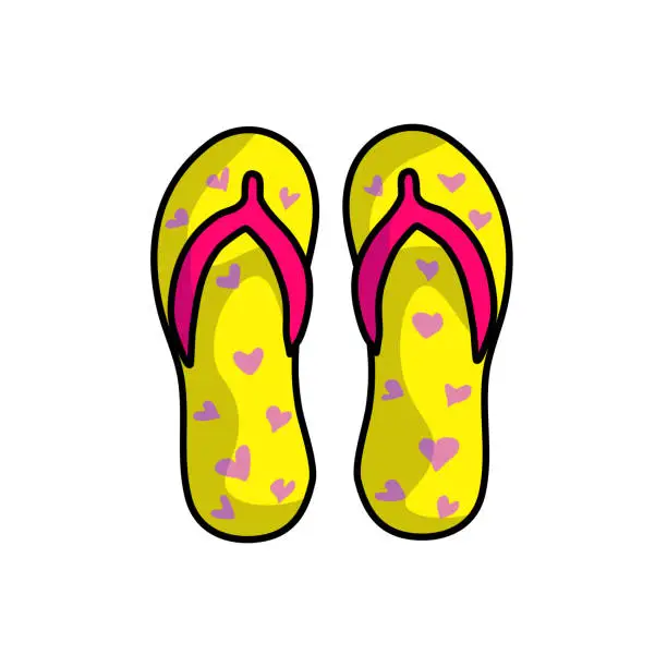Vector illustration of Summer beach slippers with hearts