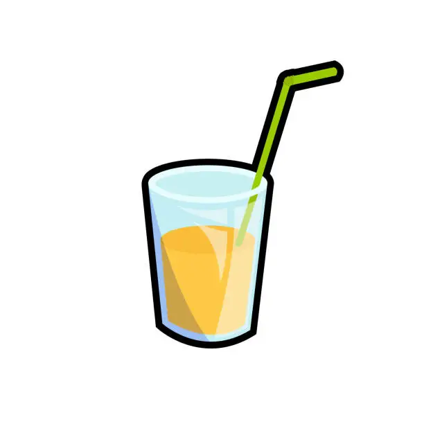 Vector illustration of A glass of juicy juice with a straw, sun shade