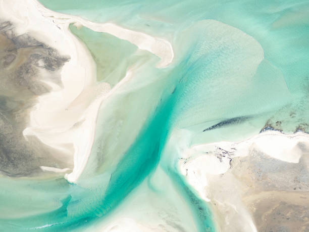 Abstract aerial view of sand ripples and coast line, Shark Bay Western Australia