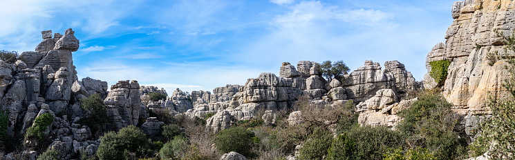 Hiking in the Torcal de Antequerra National Park, Andalusia, Malaga, Spain.