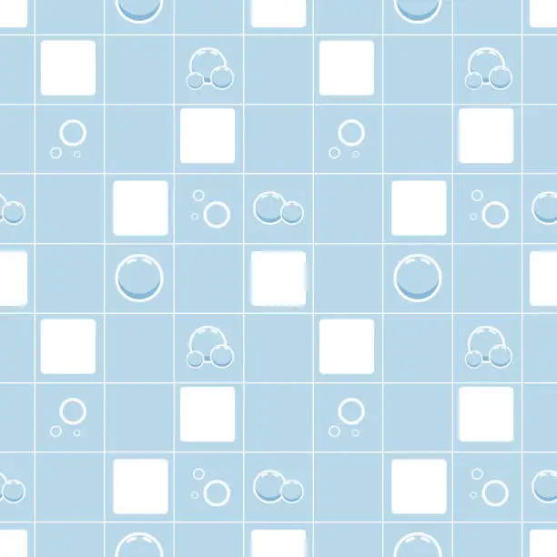 Vector illustration of Seamless vector background with blue tiles ceramic and soap bubbles. Great for background, wallpaper, textile, wrapping paper.