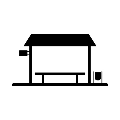 Bus stop icon. Black silhouette. Front view. Vector simple flat graphic illustration. Isolated object on a white background. Isolate.